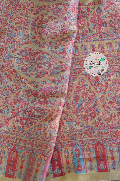 Zynah Pure Silk Kani Jamawar Saree with Grand Pallu & Border; Custom Stitched/Ready-made Blouse, Fall, Petticoat; Shipping available USA, Worldwide