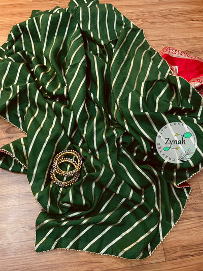 Zynah Pure Munga Silk Saree with Diagonal Stripes, Lehariya Style Weaving & Lace Border; Custom Stitched/Ready-made Blouse, Fall, Petticoat; Shipping available USA, Worldwide