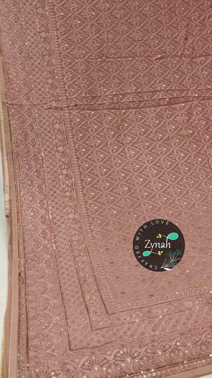 Zynah Pure Georgette Saree with Chikankari & Gotapatti Cut-work; Custom Stitched/Ready-made Blouse, Fall, Petticoat; Shipping available USA, Worldwide