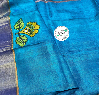 Zynah Pure Tussar Silk Hand-painted Kalamkari Saree; Custom Stitched/Ready-made Blouse, Fall, Petticoat; Shipping available USA, Worldwide