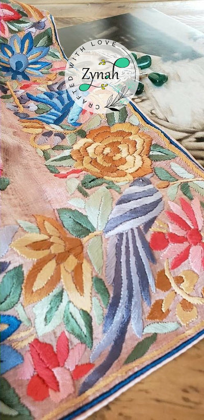 Zynah Made to Order Pure Tussar Silk Parsi Gara Handcrafted Saree; Custom Stitched/Ready-made Blouse, Fall, Petticoat; Shipping available USA, Worldwide