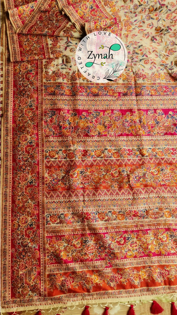 Zynah Pure Kani Silk Cotton Saree with Grand Pallu; Custom Stitched/Ready-made Blouse, Fall, Petticoat; Shipping available USA, Worldwide