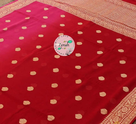 Zynah Pure Banarasi Handloom Khaddi Georgette Double-shaded Saree with Zari Weave; Custom Stitched/Ready-made Blouse, Fall, Petticoat; Shipping available USA, Worldwide