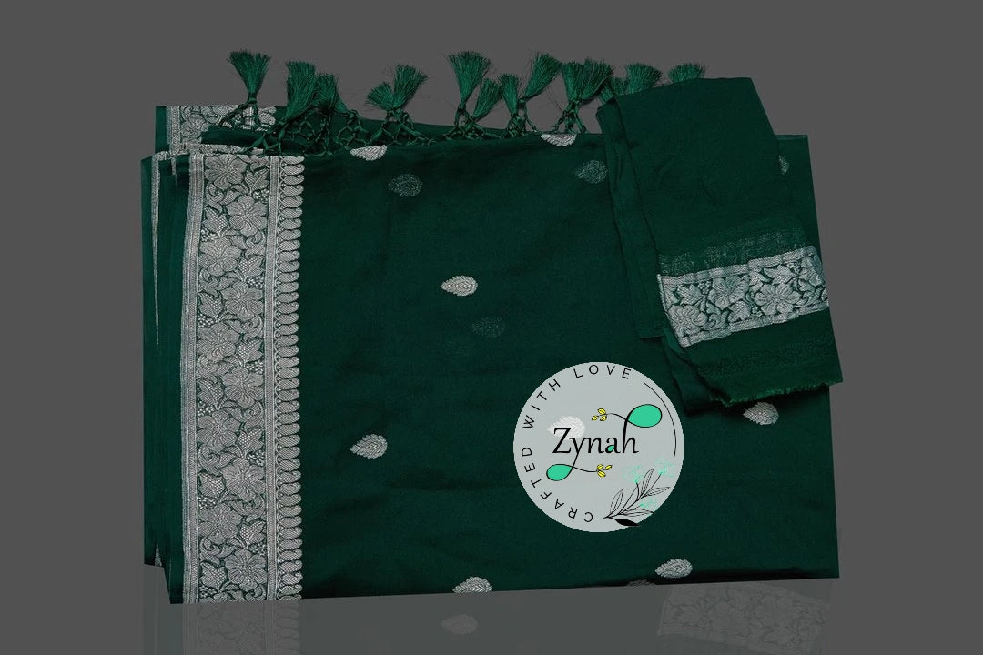 Zynah Pure Banarasi Handloom Khaddi Georgette Saree with Zari Border & Butis; Custom Stitched/Ready-made Blouse, Fall, Petticoat; Shipping available USA, Worldwide