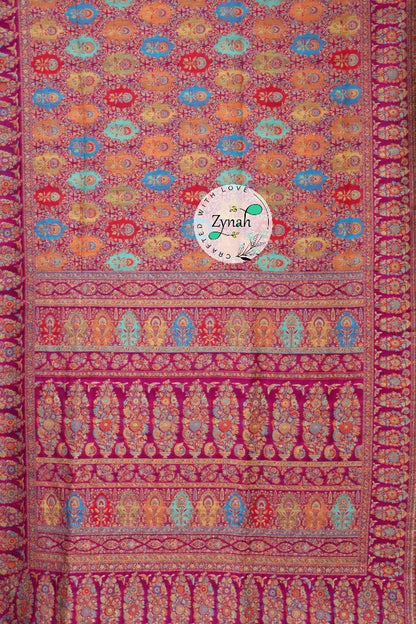 Zynah Pure Silk Kani Jamawar Saree with Grand Pallu & Border; Custom Stitched/Ready-made Blouse, Fall, Petticoat; Shipping available USA, Worldwide