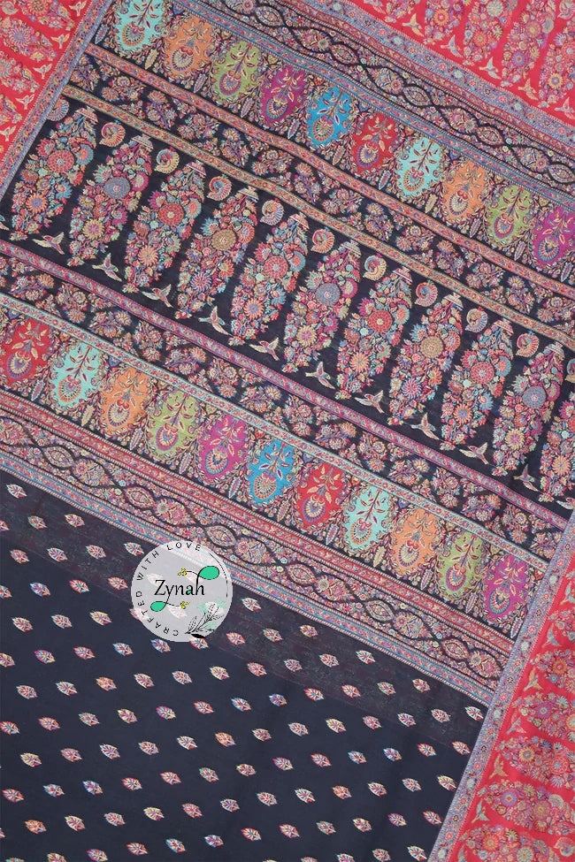 Zynah Pure Silk Kani Jamawar Saree with Butis Body, Grand Pallu & Border; Custom Stitched/Ready-made Blouse, Fall, Petticoat; Shipping available USA, Worldwide