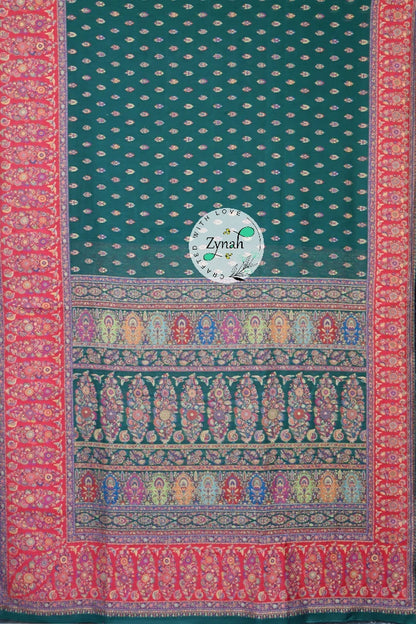 Zynah Pure Silk Kani Jamawar Saree with Butis Body, Grand Pallu & Border; Custom Stitched/Ready-made Blouse, Fall, Petticoat; Shipping available USA, Worldwide