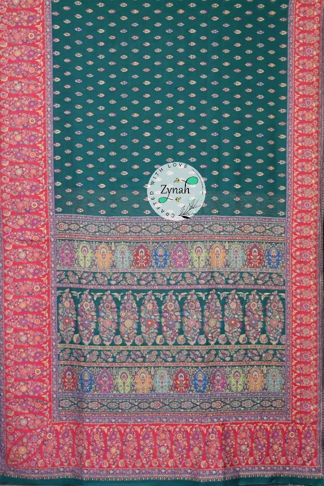Zynah Pure Silk Kani Jamawar Saree with Butis Body, Grand Pallu & Border; Custom Stitched/Ready-made Blouse, Fall, Petticoat; Shipping available USA, Worldwide