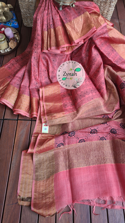 Zynah Handwoven Kantha Silk Saree, Zari Border; Custom Stitched/Ready-made Blouse, Fall, Petticoat; Shipping available USA, Worldwide