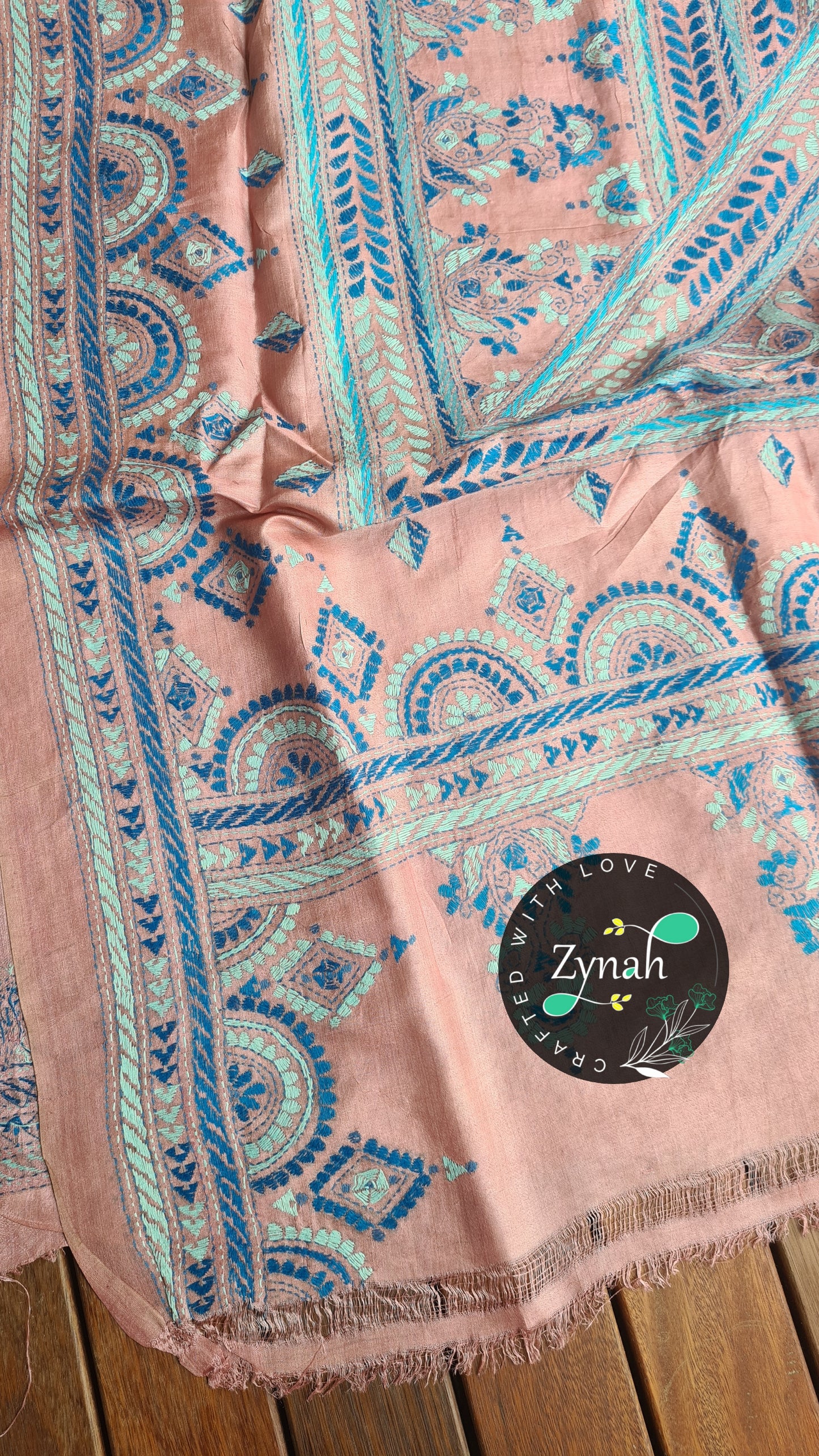 Zynah Pure Tussar Silk Kantha Saree; Custom Stitched/Ready-made Blouse, Fall, Petticoat; Shipping available USA, Worldwide