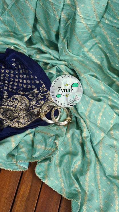 Zynah Pure Munga Silk Saree with Diagonal Stripes, Lehariya Style Weaving & Lace Border; Custom Stitched/Ready-made Blouse, Fall, Petticoat; Shipping available USA, Worldwide