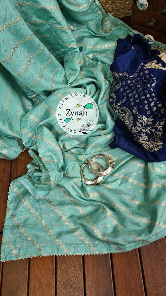 Zynah Pure Munga Silk Saree with Diagonal Stripes, Lehariya Style Weaving & Lace Border; Custom Stitched/Ready-made Blouse, Fall, Petticoat; Shipping available USA, Worldwide