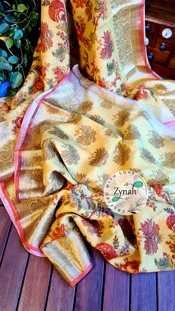 Zynah Pure Tussar Banarasi Silk Saree; Custom Stitched/Ready-made Blouse, Fall, Petticoat; Shipping available USA, Worldwide
