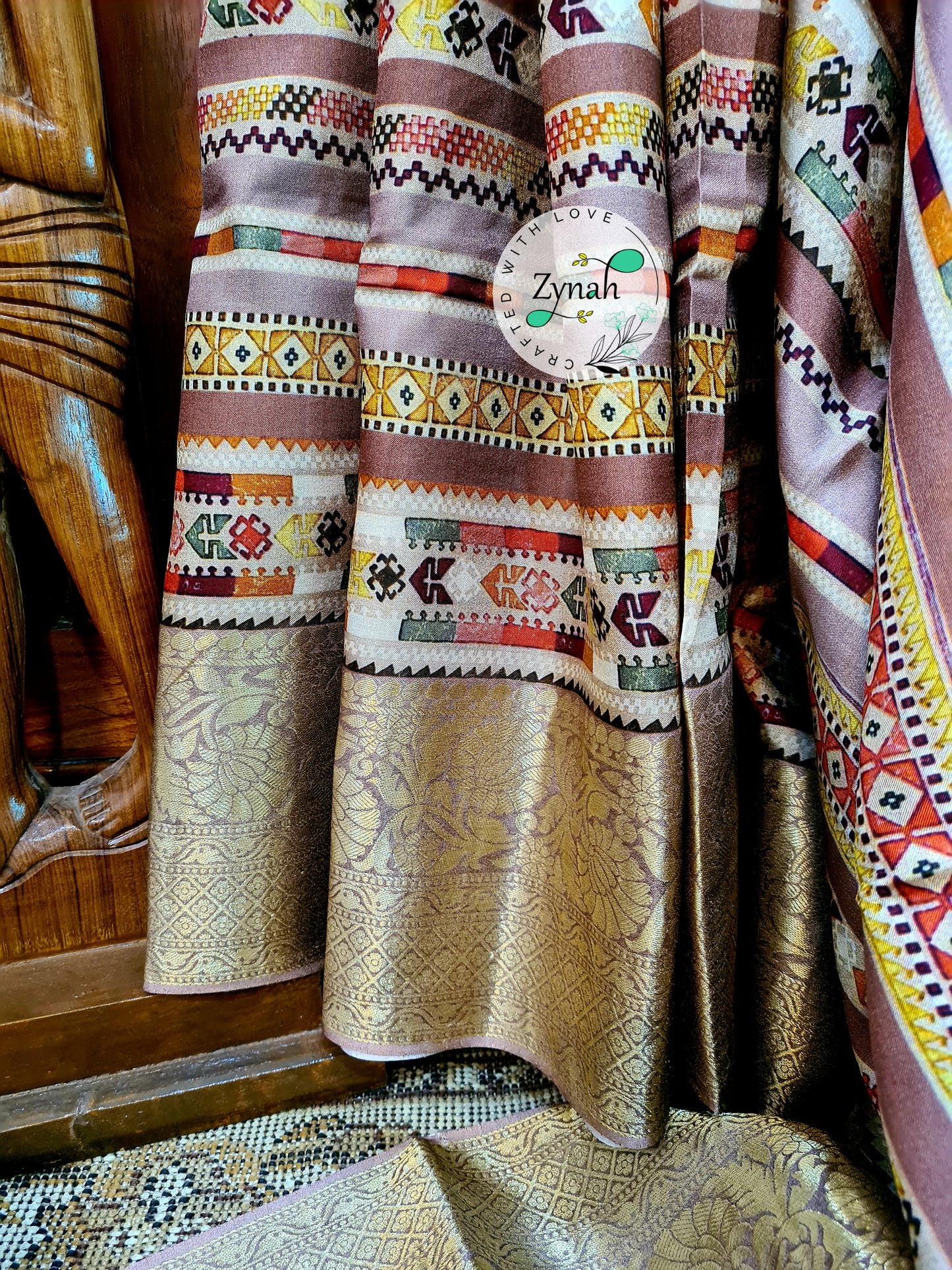 Zynah Pure Munga Silk Saree with Trendy prints & Zari Weave Border; Custom Stitched/Ready-made Blouse, Fall, Petticoat; Shipping available USA, Worldwide