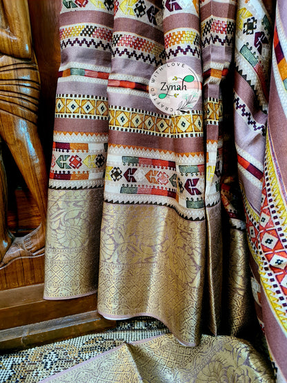 Zynah Pure Munga Silk Saree with Trendy prints & Zari Weave Border; Custom Stitched/Ready-made Blouse, Fall, Petticoat; Shipping available USA, Worldwide