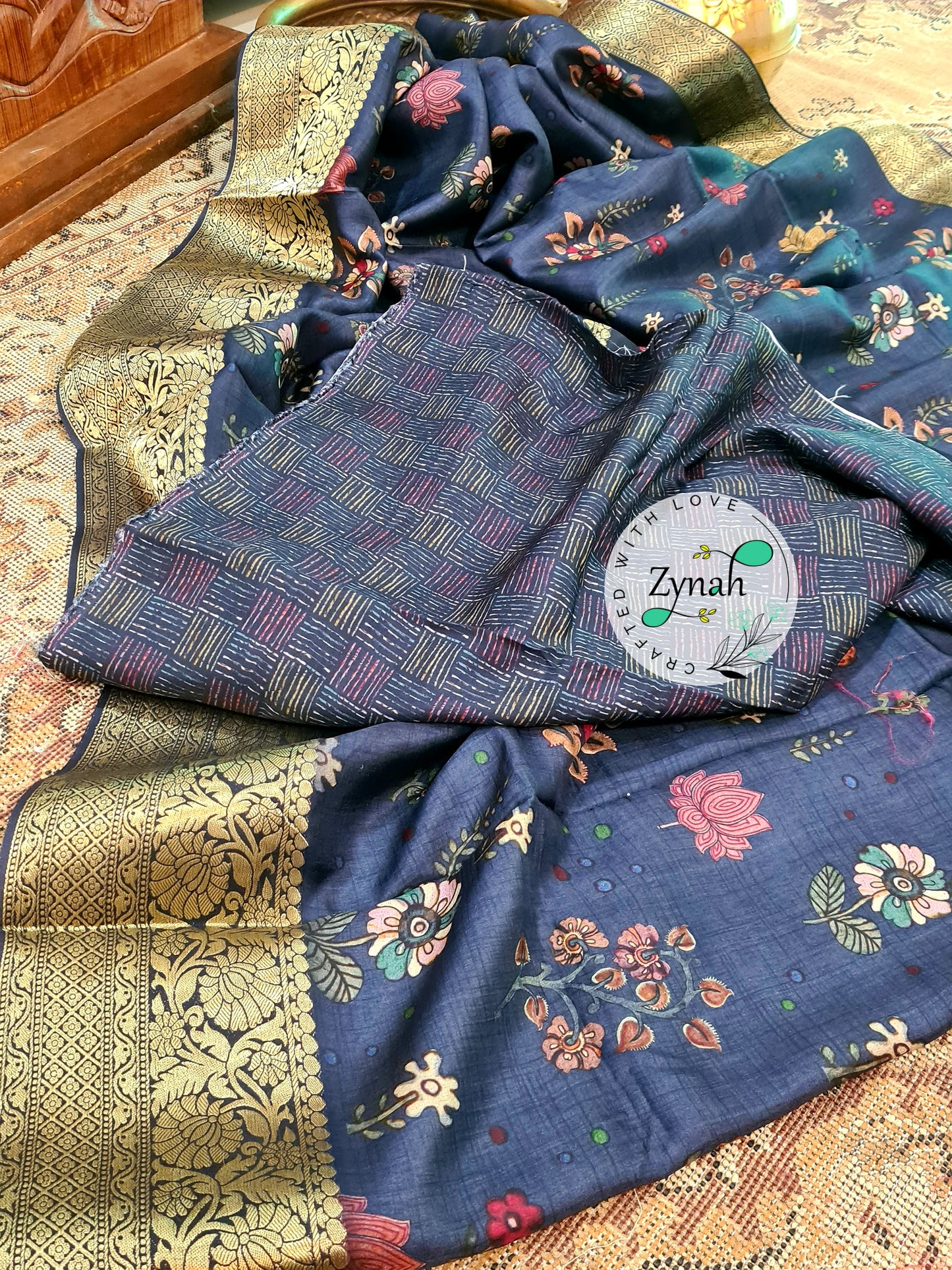 Zynah Pure Munga Silk Saree with Trendy prints & Zari Weave Border; Custom Stitched/Ready-made Blouse, Fall, Petticoat; Shipping available USA, Worldwide