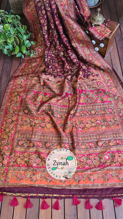 Zynah Pure Kani Silk Cotton Saree with Grand Pallu; Custom Stitched/Ready-made Blouse, Fall, Petticoat; Shipping available USA, Worldwide