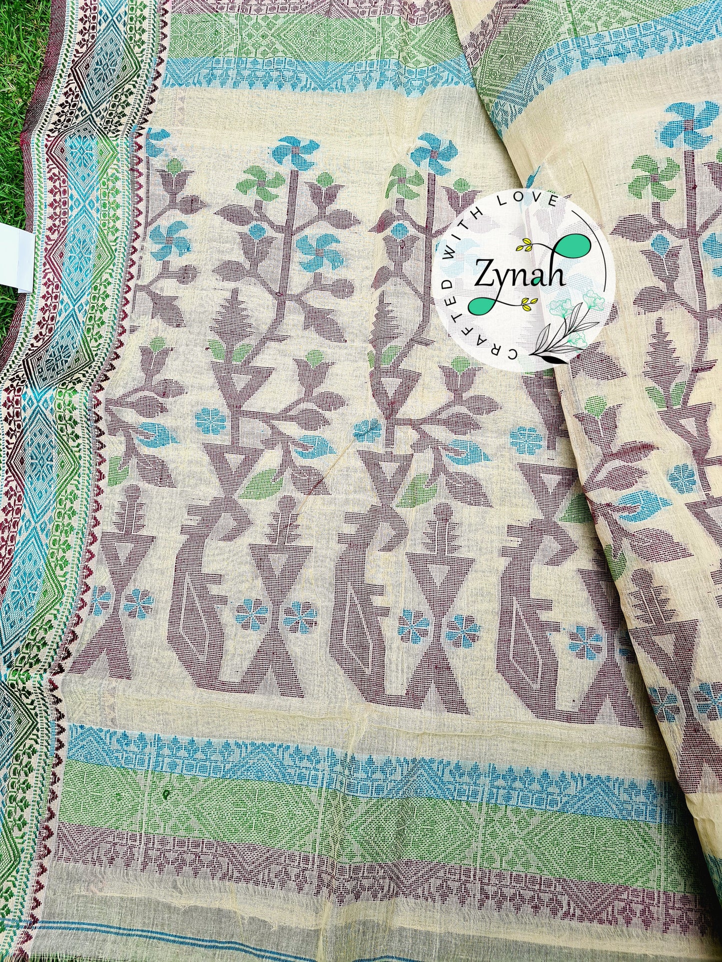 Zynah Off-white Color Pure Handspun Cotton Saree with Zari Weave Border; Custom Stitched/Ready-made Blouse, Fall, Petticoat; Shipping available USA, Worldwide