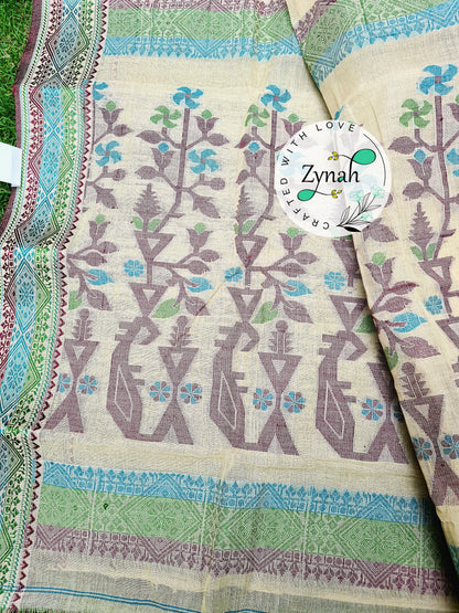 Zynah Off-white Color Pure Handspun Cotton Saree with Zari Weave Border; Custom Stitched/Ready-made Blouse, Fall, Petticoat; Shipping available USA, Worldwide