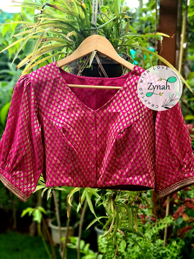 Zynah Pre-order Pure Silk Pink Color Blouse with Butis weave; Shipping available USA & Worldwide