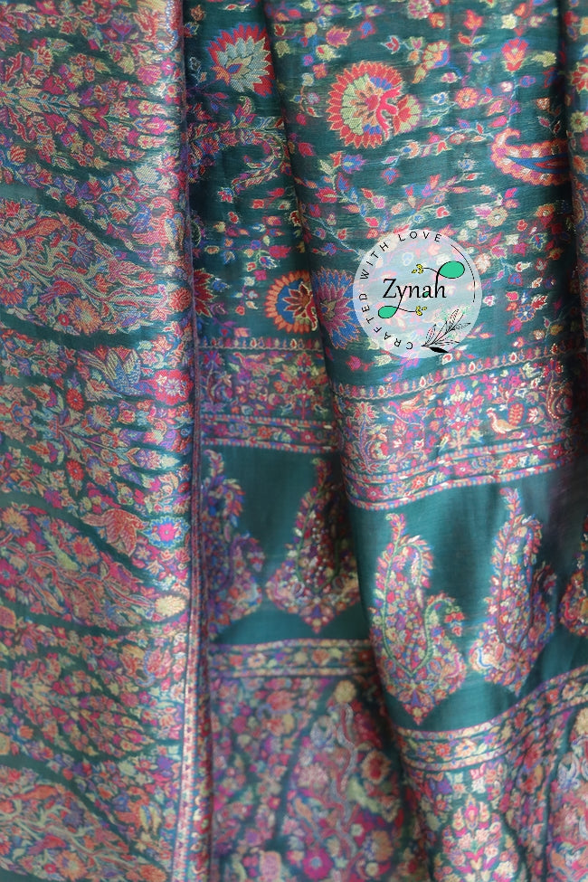 Zynah Pure Silk Kani Jamawar Saree with Grand Pallu & Border; Custom Stitched/Ready-made Blouse, Fall, Petticoat; Shipping available USA, Worldwide