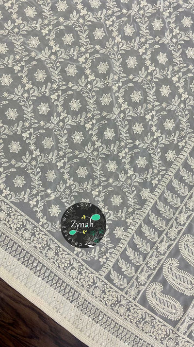 Zynah Pure Georgette Chikankari Saree; Custom Stitched/Ready-made Blouse, Fall, Petticoat; Shipping available USA, Worldwide