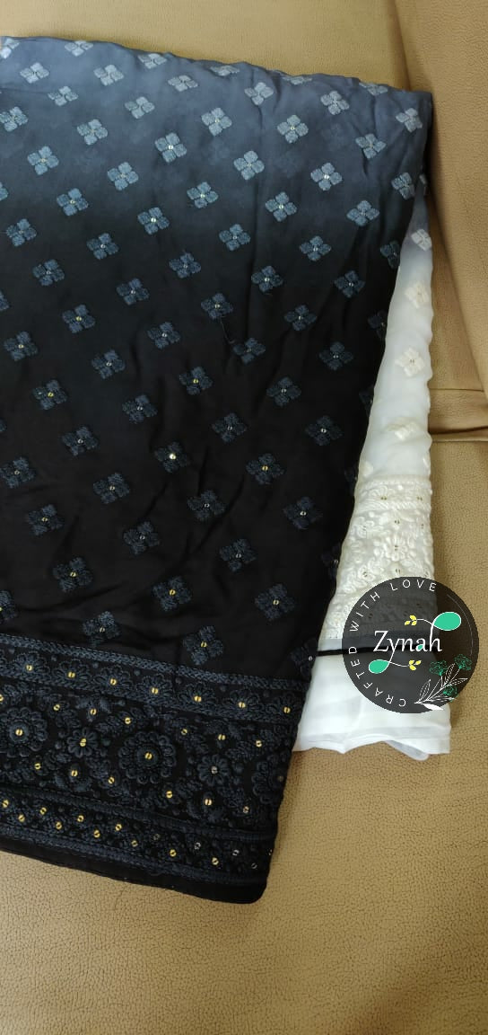 Zynah Pure Georgette Double-shaded Chikankari Saree with Sequence work; Custom Stitched/Ready-made Blouse, Fall, Petticoat; Shipping available USA, Worldwide