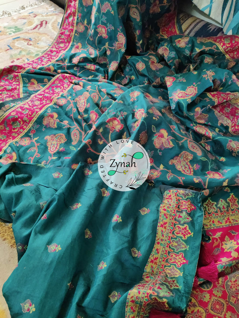 Zynah Pure Kani Silk Cotton Saree with Grand Pallu; Custom Stitched/Ready-made Blouse, Fall, Petticoat; Shipping available USA, Worldwide
