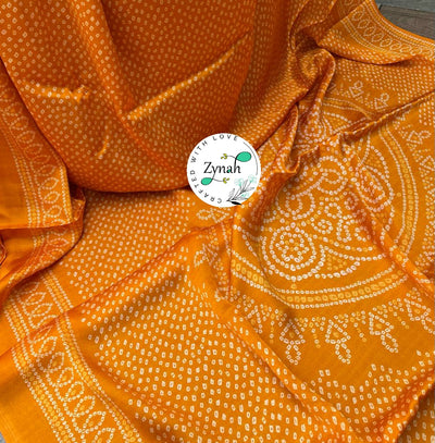 Zynah Pure Gajji Silk Bandhani Saree with Tissue Zari Pallu; Custom Stitched/Ready-made Blouse, Fall, Petticoat; Shipping available USA, Worldwide