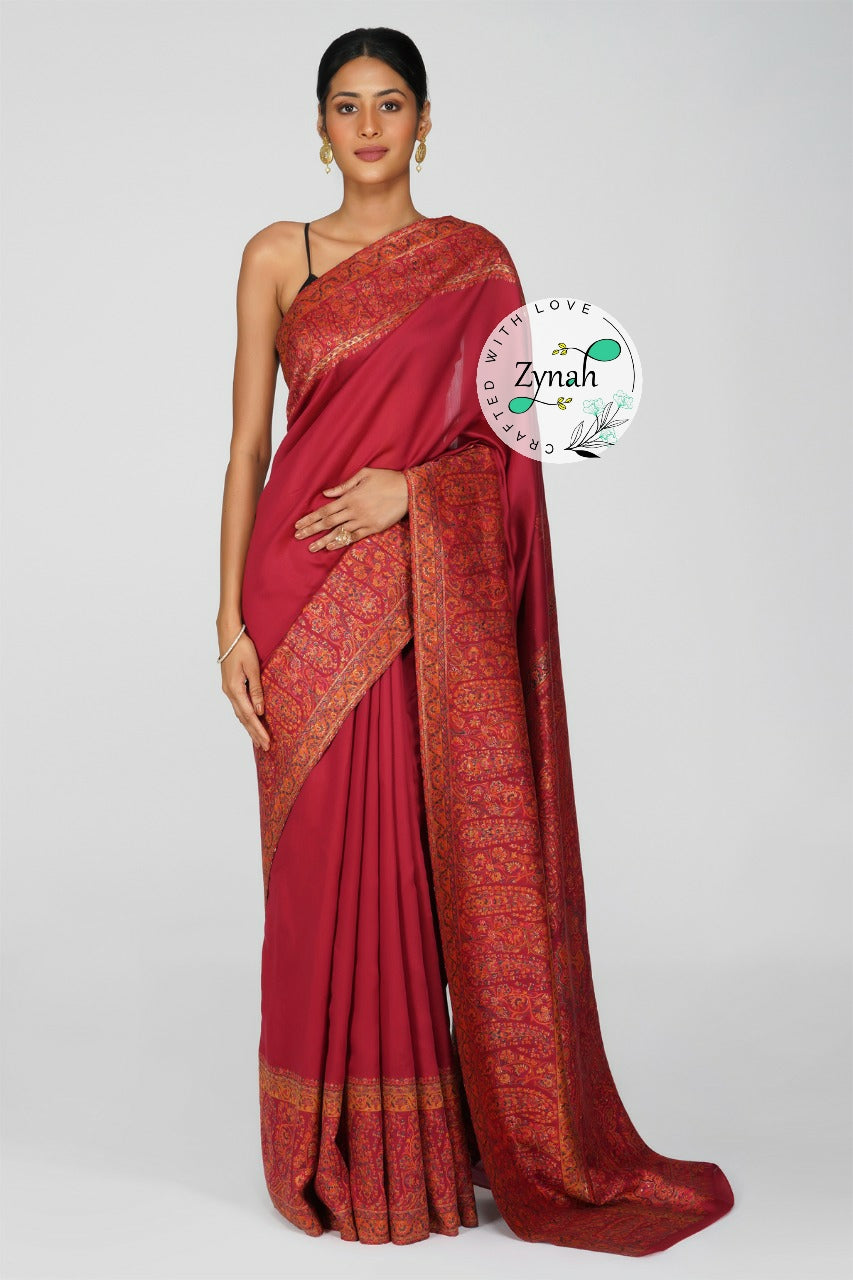 Zynah Pure Silk Kani Jamawar Saree with Grand Pallu & Border; Custom Stitched/Ready-made Blouse, Fall, Petticoat; Shipping available USA, Worldwide