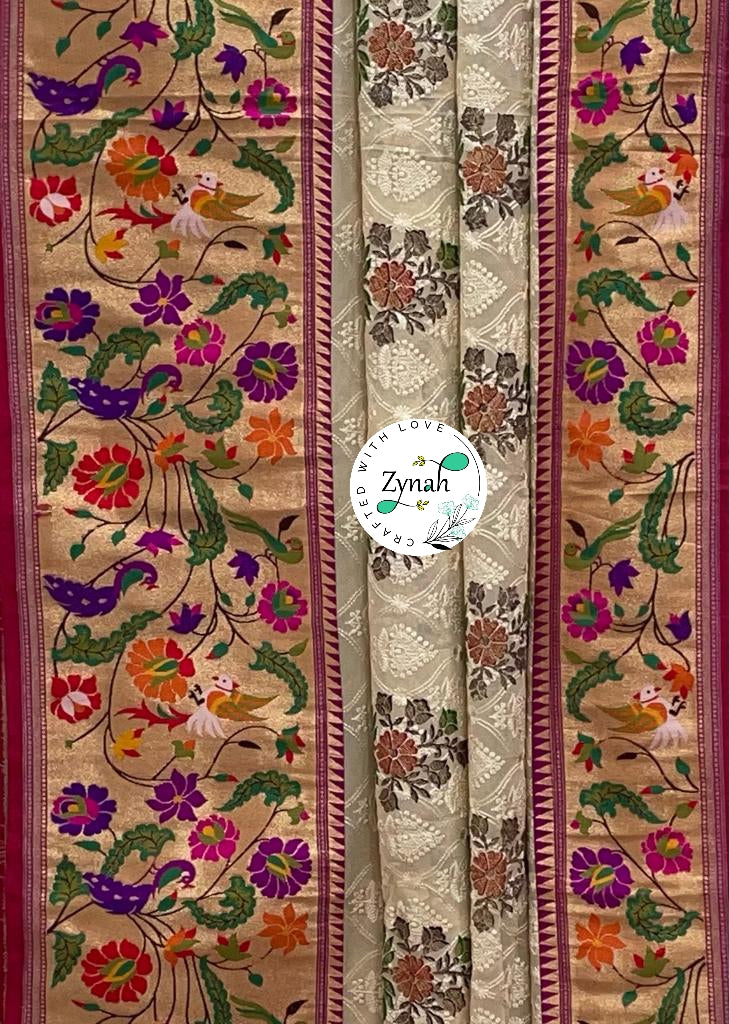 Zynah Banarasi Khaddi Georgette Saree with Chikankari Work & Paithani Weave; Custom Stitched/Ready-made Blouse, Fall, Petticoat; Shipping available USA, Worldwide