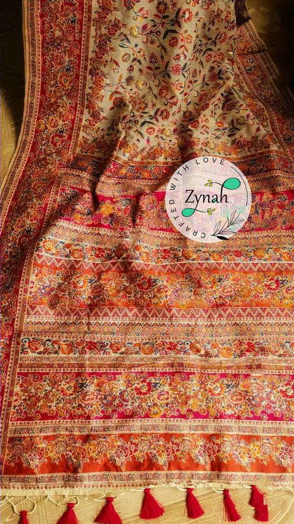 Zynah Pure Kani Silk Cotton Saree with Grand Pallu; Custom Stitched/Ready-made Blouse, Fall, Petticoat; Shipping available USA, Worldwide