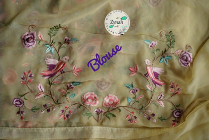 Zynah Pure Georgette Saree with Parsi Gara Inspired Embroidery; Custom Stitched/Ready-made Blouse, Fall, Petticoat; Shipping available USA, Worldwide