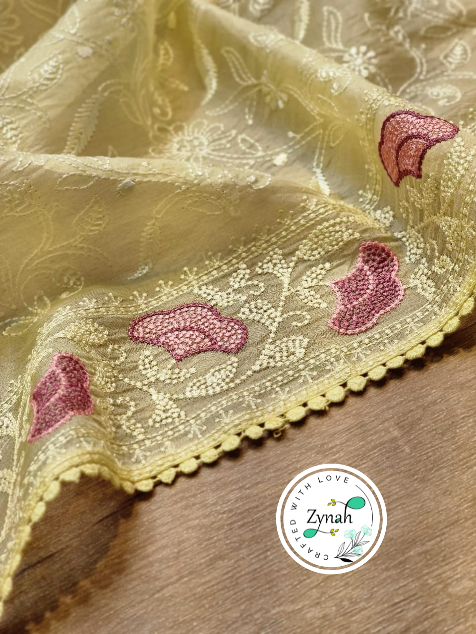 Zynah Yellow Color Pure Organza Silk Chikankari  Embroidery Saree with Crochet Lace  in Pastel Shades; Available in many colors; stitched readymade blouse,fall,petticoat,available in USA