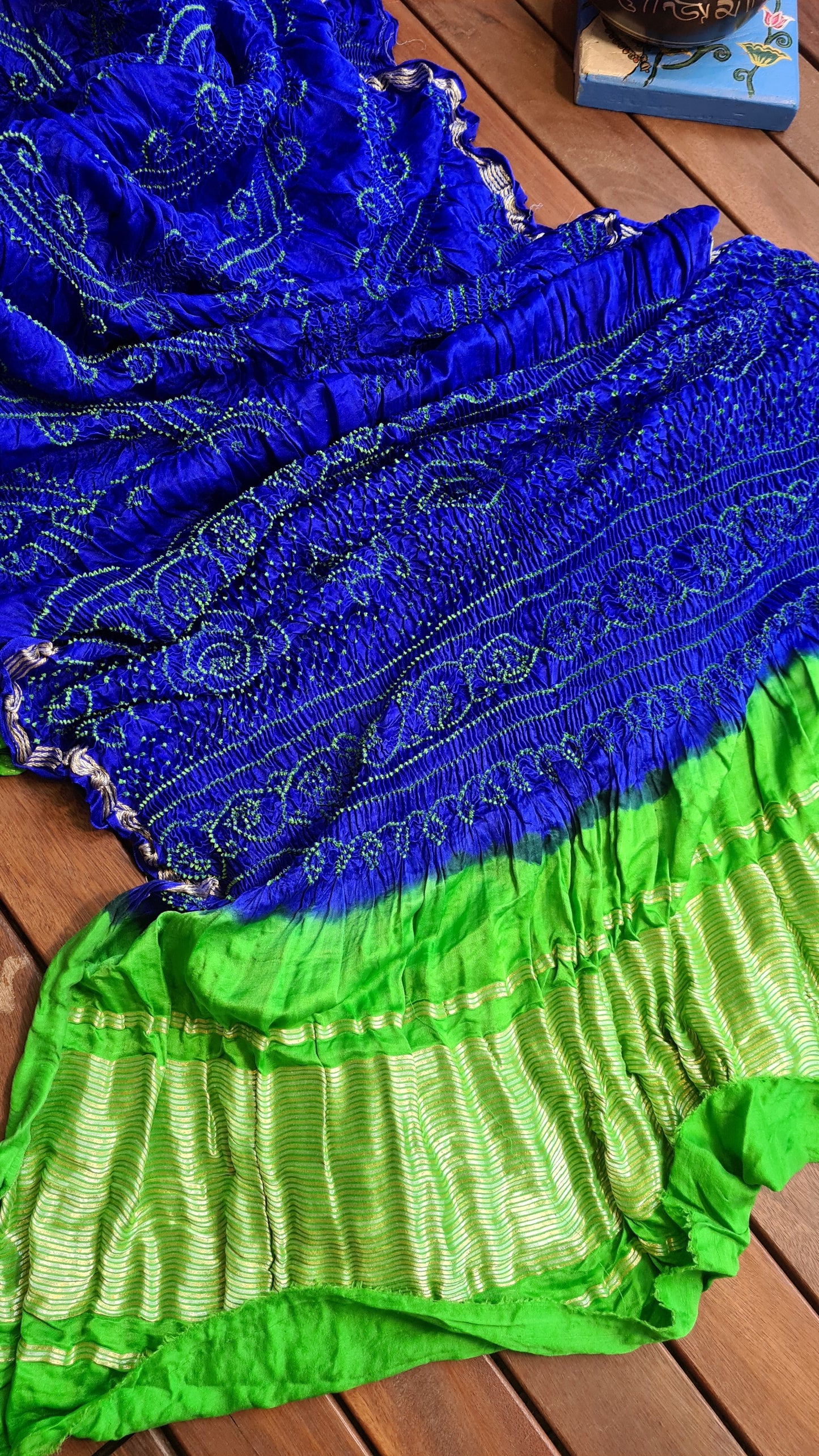 Zynah Pure Gajji Silk Designer Bandhani Saree with Zari Border & Pallu; Custom Stitched/Ready-made Blouse, Fall, Petticoat; Shipping available USA, Worldwide