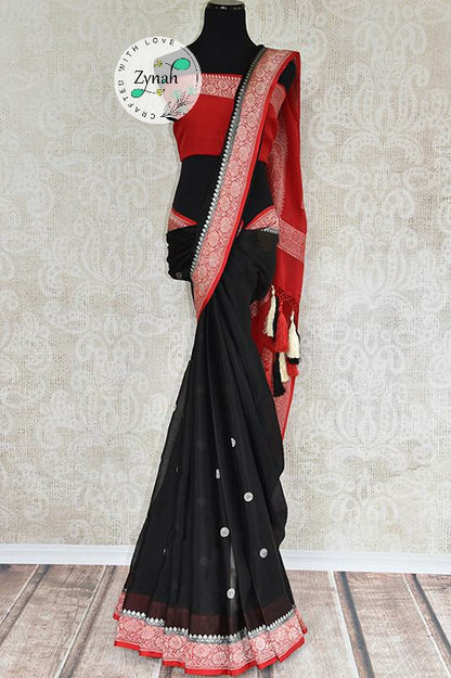 Zynah Pure Banarasi Handloom Khaddi Georgette Saree with Zari Weave; Custom Stitched/Ready-made Blouse, Fall, Petticoat; Shipping available USA, Worldwide
