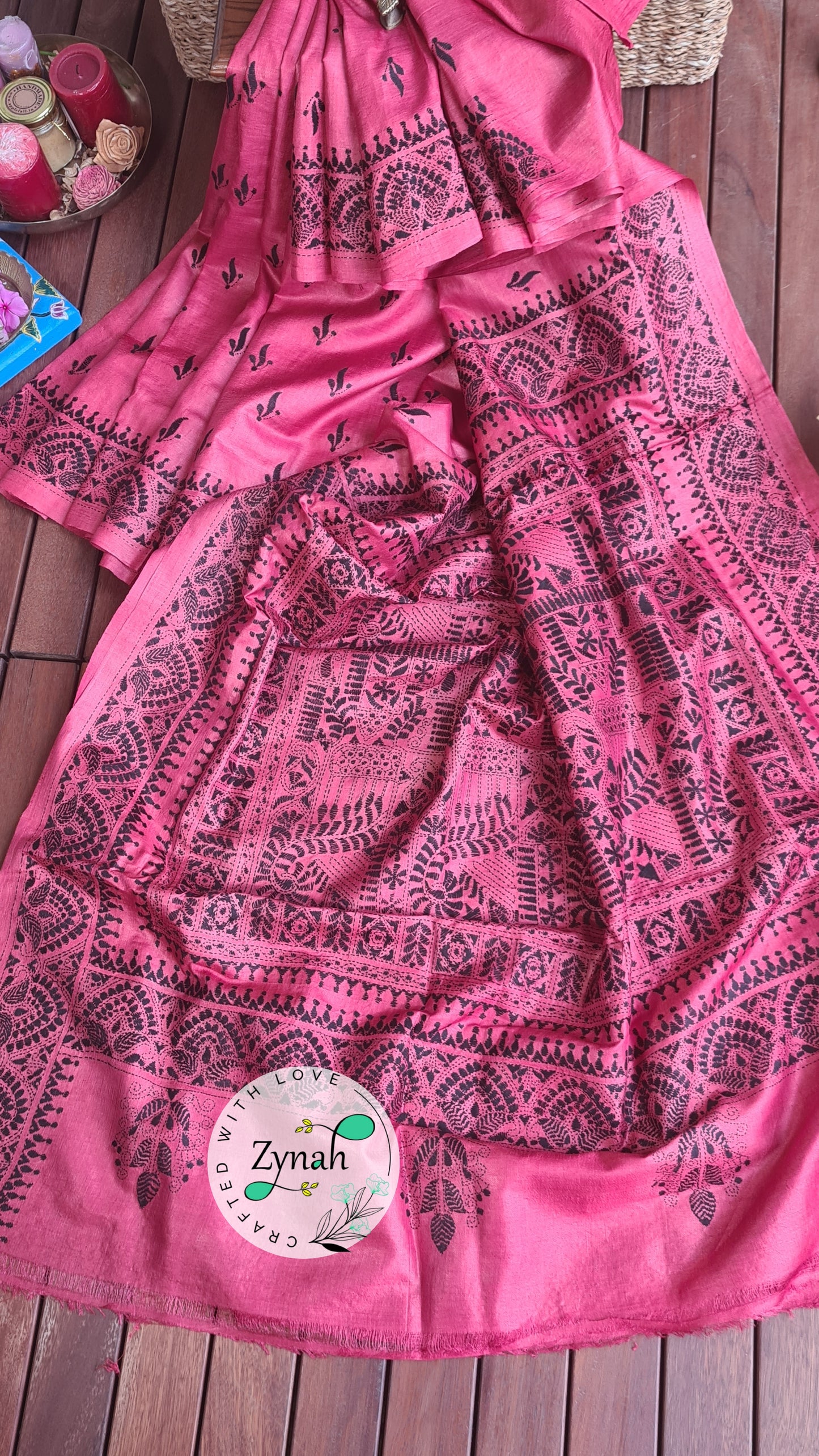 Zynah Pure Tussar Silk Kantha Saree; Custom Stitched/Ready-made Blouse, Fall, Petticoat; Shipping available USA, Worldwide