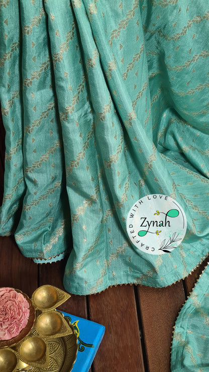 Zynah Pure Munga Silk Saree with Diagonal Stripes, Lehariya Style Weaving & Lace Border; Custom Stitched/Ready-made Blouse, Fall, Petticoat; Shipping available USA, Worldwide