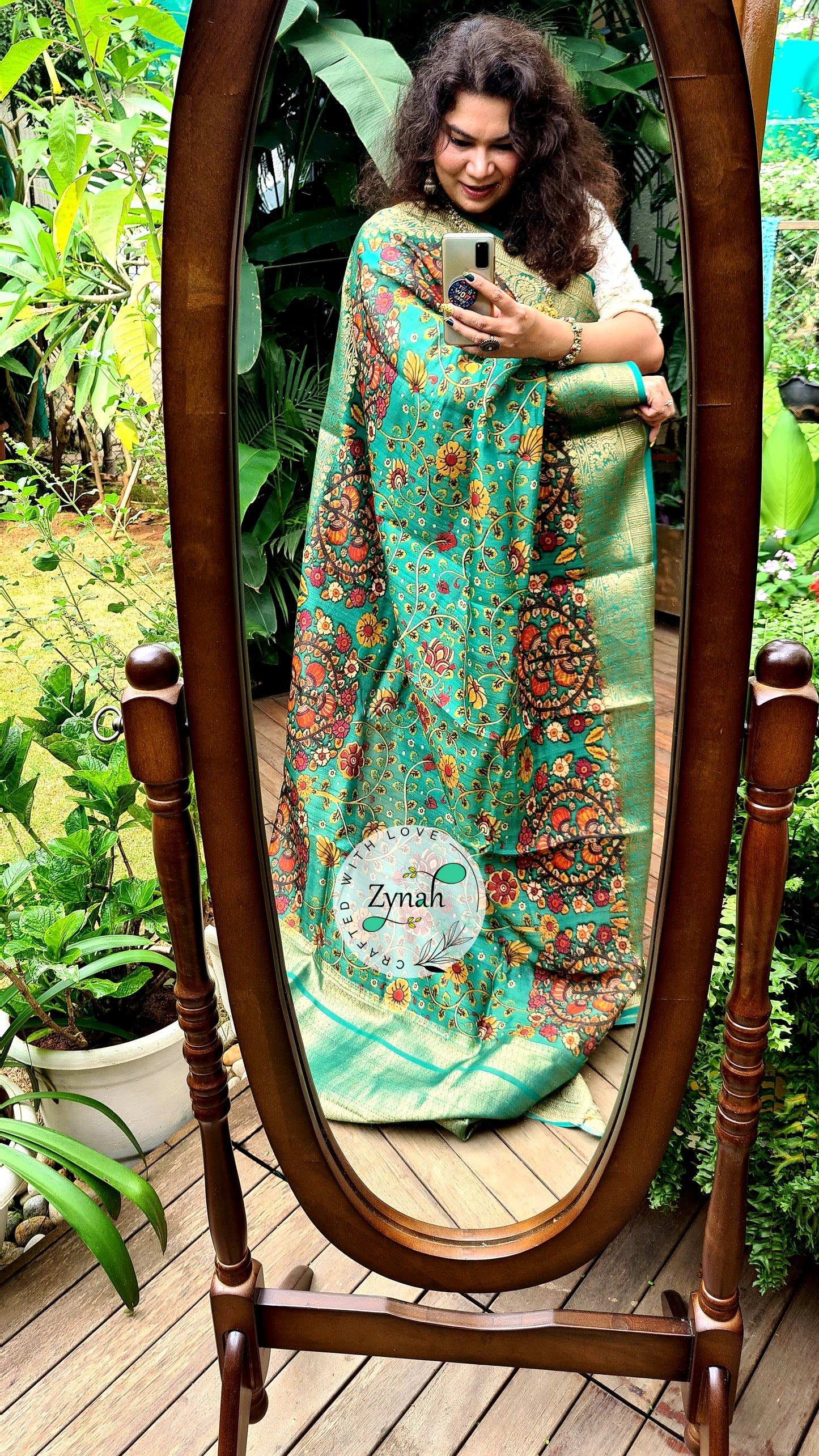 Zynah Pure Tussar Silk Banarasi Kalamkari Saree with Antique zari weave; Custom Stitched/Ready-made Blouse, Fall, Petticoat; Shipping available USA, Worldwide