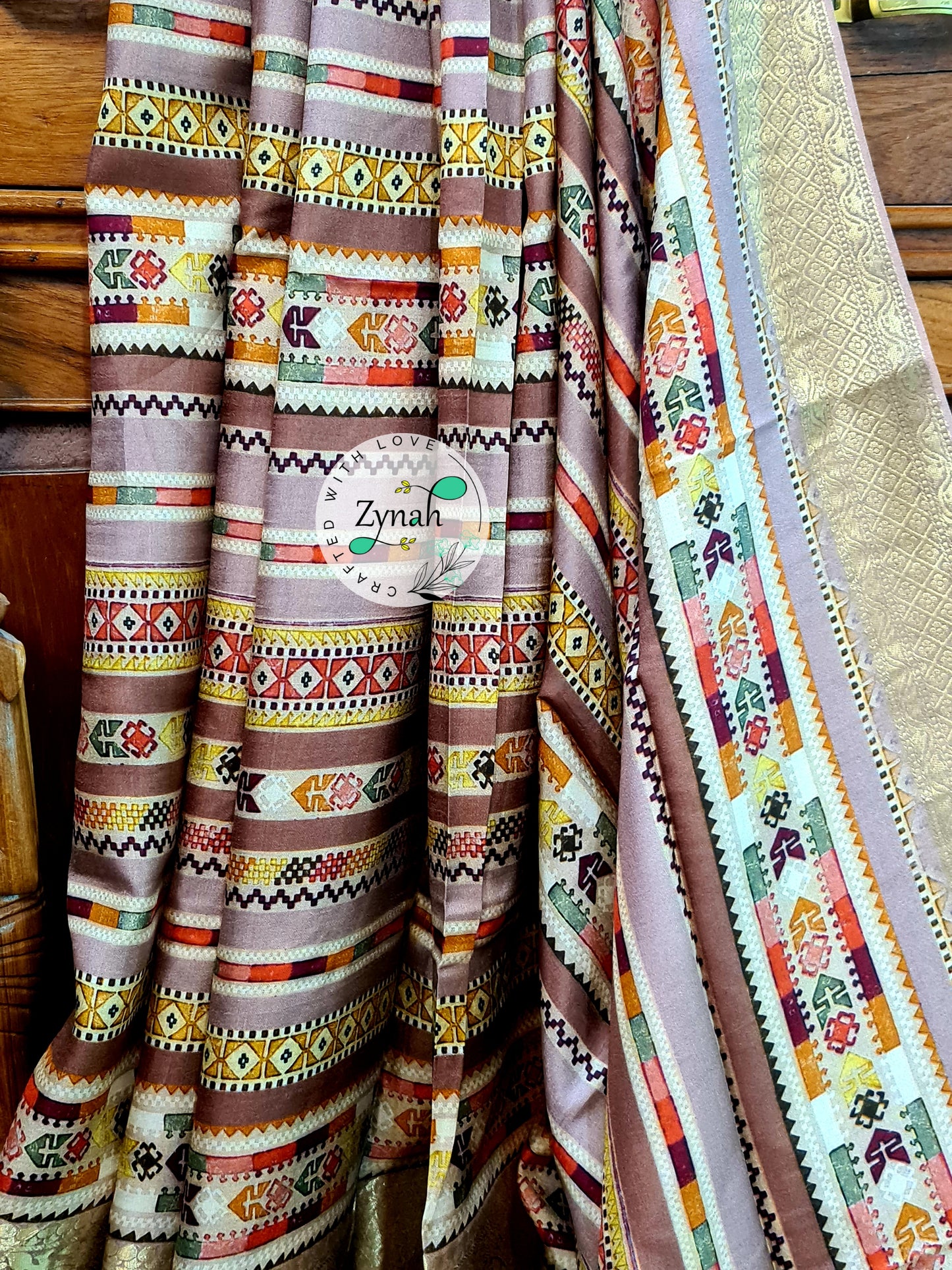 Zynah Pure Munga Silk Saree with Trendy prints & Zari Weave Border; Custom Stitched/Ready-made Blouse, Fall, Petticoat; Shipping available USA, Worldwide