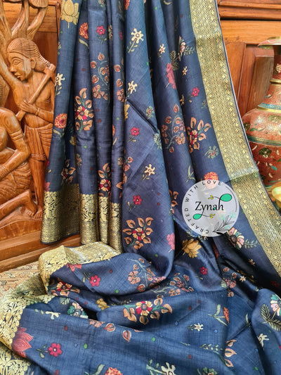 Zynah Pure Munga Silk Saree with Trendy prints & Zari Weave Border; Custom Stitched/Ready-made Blouse, Fall, Petticoat; Shipping available USA, Worldwide