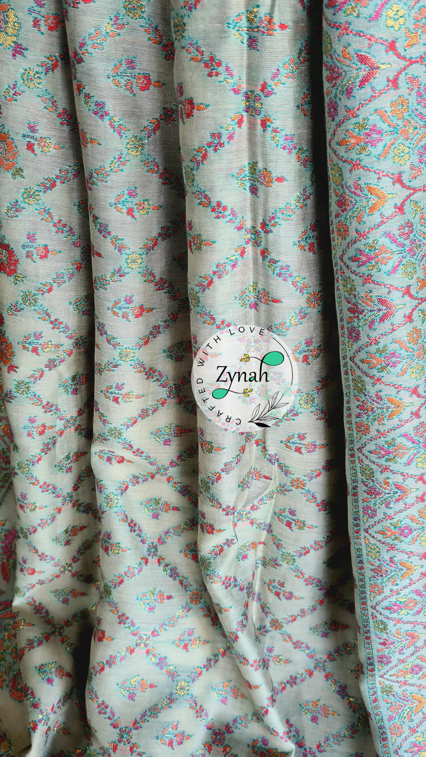 Zynah Pure Silk Kani Jamawar Style Saree with Grand Pallu & Border; Custom Stitched/Ready-made Blouse, Fall, Petticoat; Shipping available USA, Worldwide