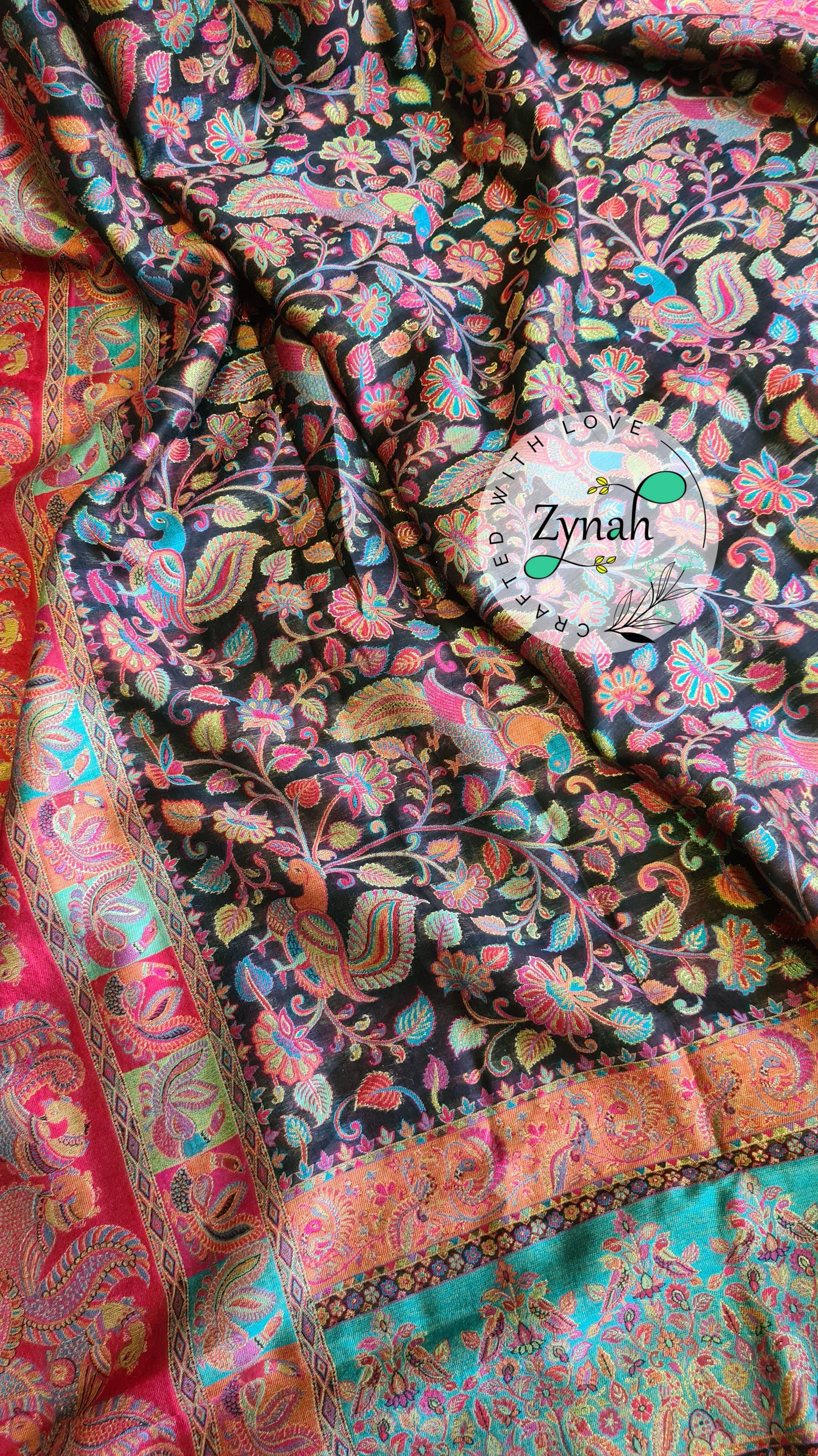Zynah Pure Kani Silk Saree with Grand Pallu; Custom Stitched/Ready-made Blouse, Fall, Petticoat; Shipping available USA, Worldwide