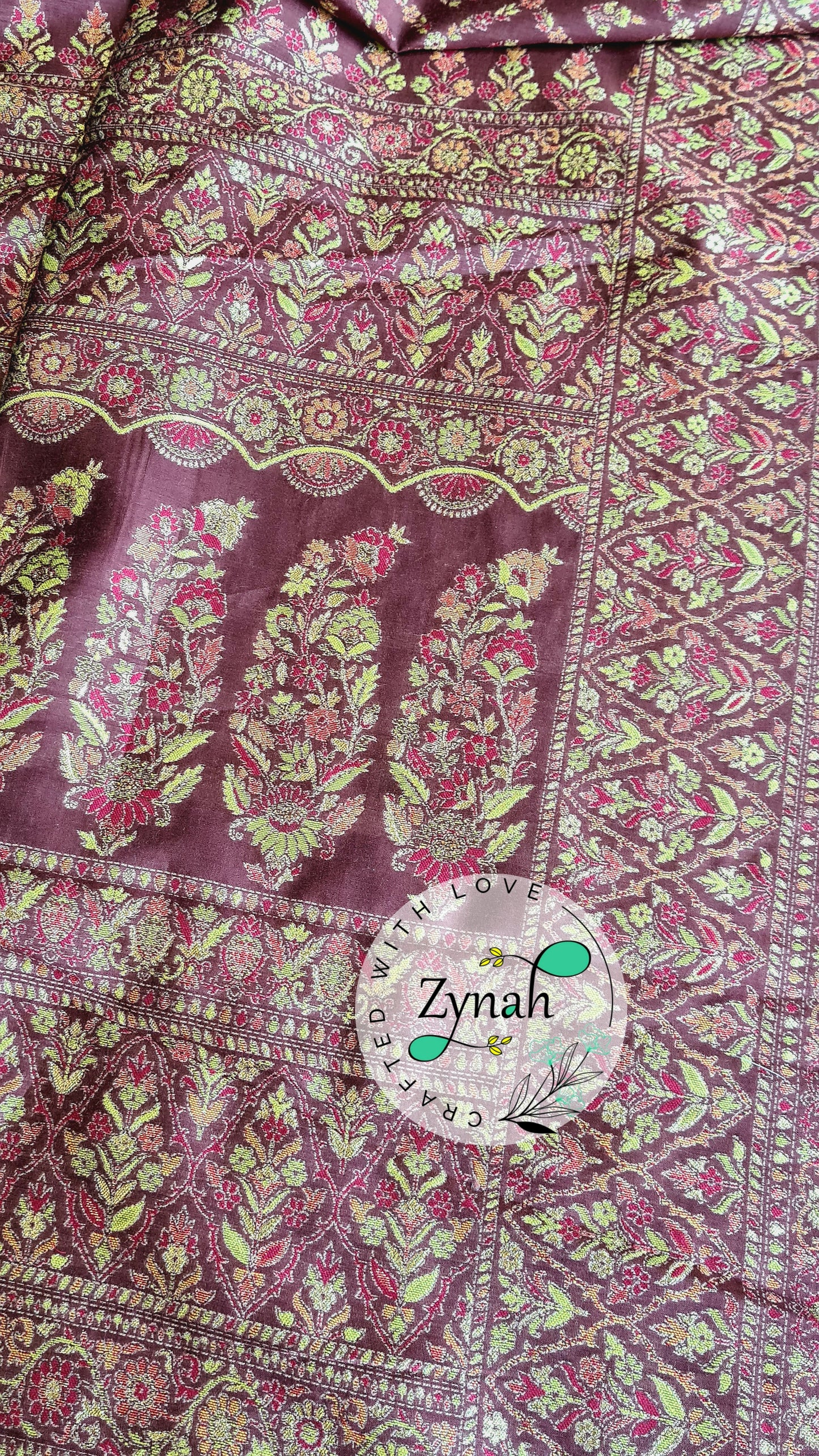 Zynah Pure Silk Kani Jamawar Style Saree with Grand Pallu & Border; Custom Stitched/Ready-made Blouse, Fall, Petticoat; Shipping available USA, Worldwide