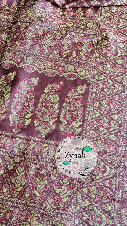 Zynah Pure Silk Kani Jamawar Style Saree with Grand Pallu & Border; Custom Stitched/Ready-made Blouse, Fall, Petticoat; Shipping available USA, Worldwide