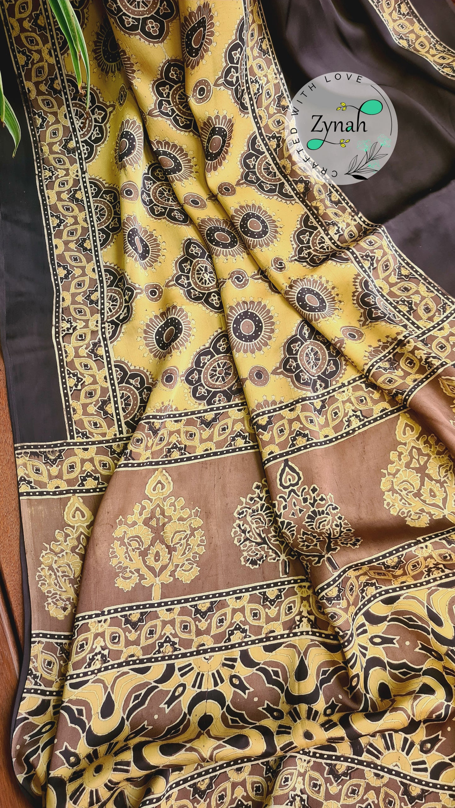 Zynah Pure Modal Silk Ajrakh Saree with Handblock Prints; Custom Stitched/Ready-made Blouse, Fall, Petticoat; Shipping available USA, Worldwide