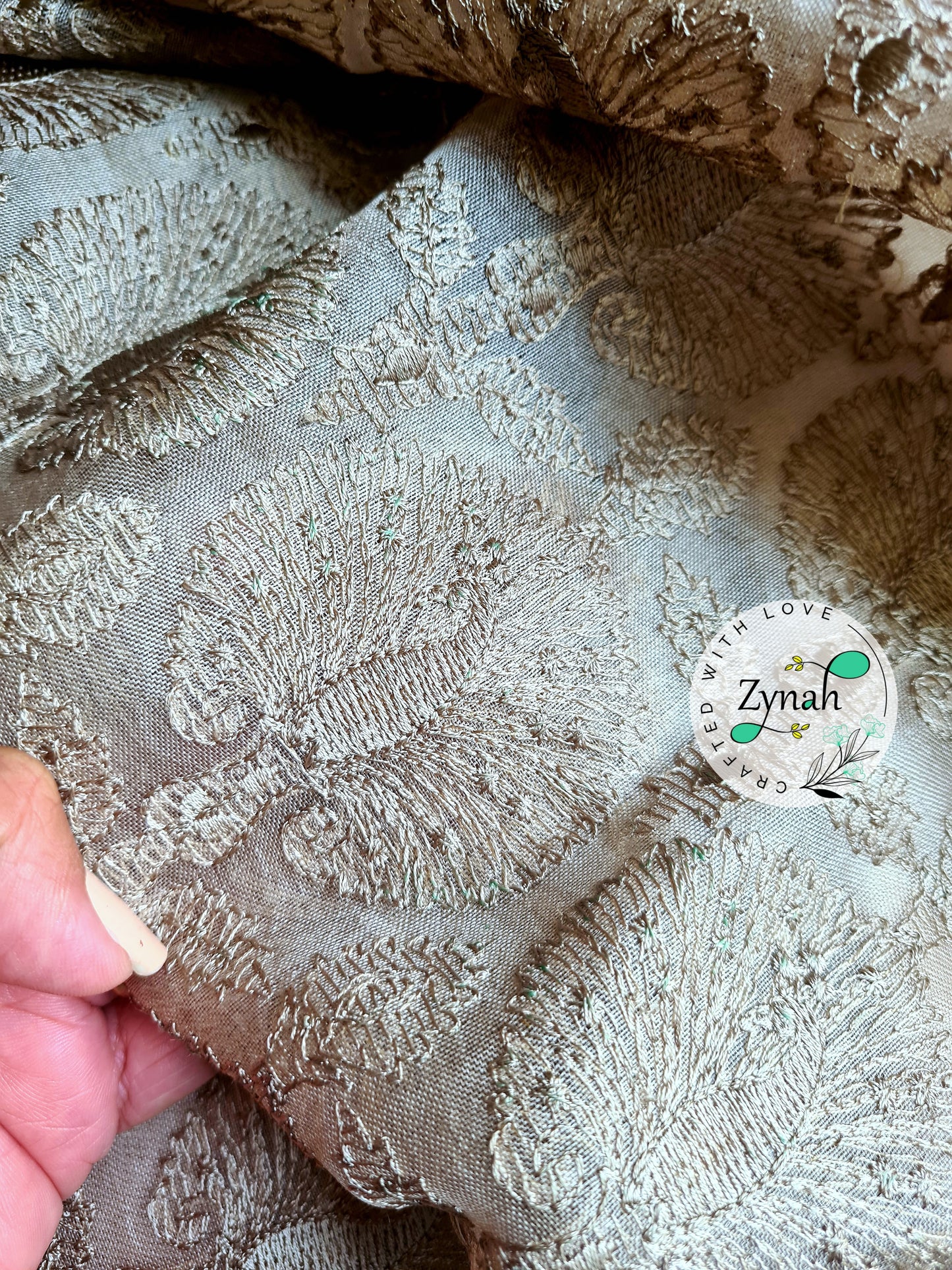 Zynah Designer Pure Kora Silk Saree with Scalloped Border & Thread Embroidery; Custom Stitched/Ready-made Blouse, Fall, Petticoat; Shipping available USA, Worldwide