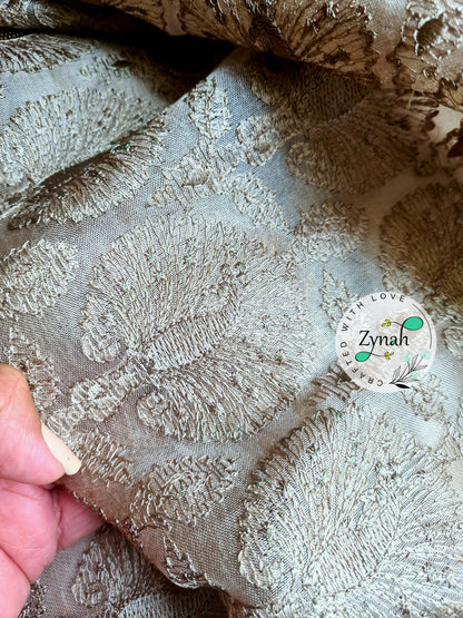 Zynah Designer Pure Kora Silk Saree with Scalloped Border & Thread Embroidery; Custom Stitched/Ready-made Blouse, Fall, Petticoat; Shipping available USA, Worldwide