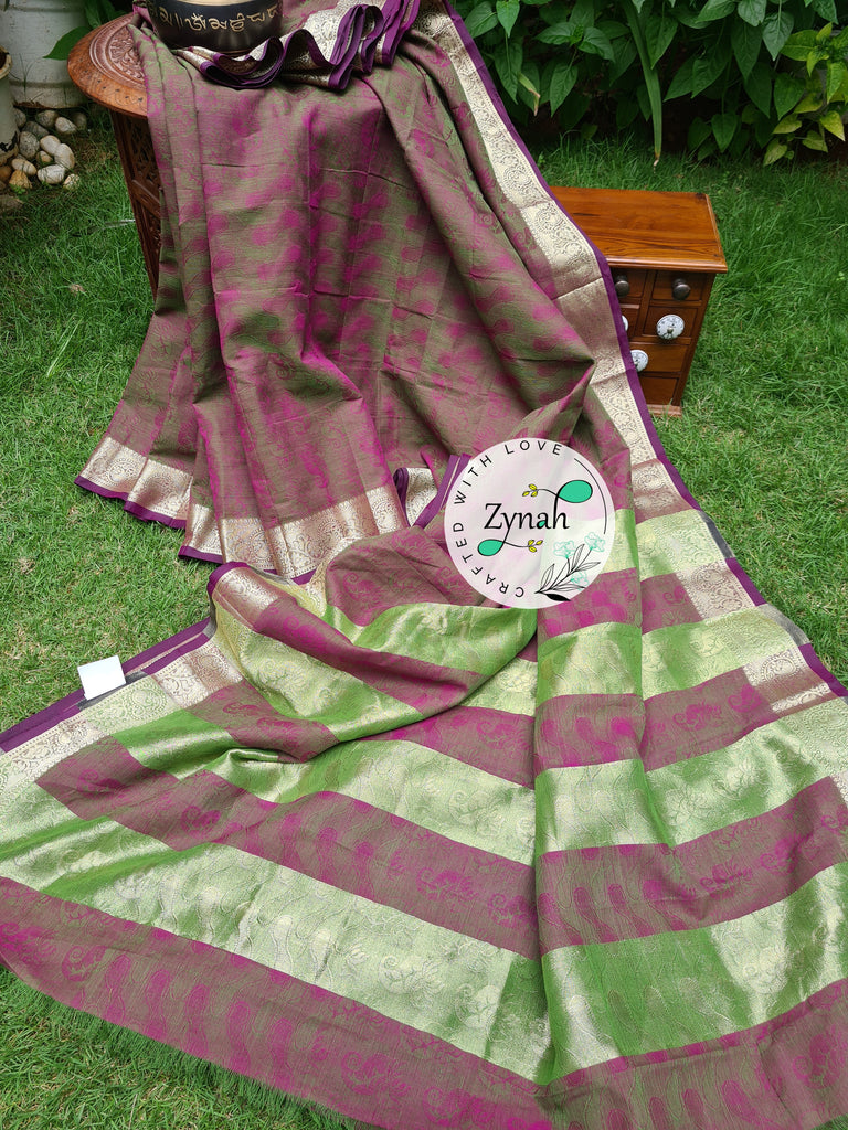 Zynah Violet Color Pure Handspun Cotton Saree with Zari Weave Border; Custom Stitched/Ready-made Blouse, Fall, Petticoat; Shipping available USA, Worldwide