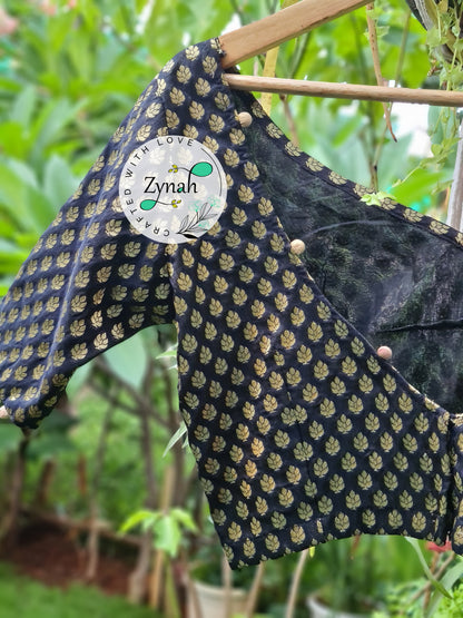 Zynah Pre-order Pure Silk Black Color Blouse with Butis weave; Shipping available USA & Worldwide